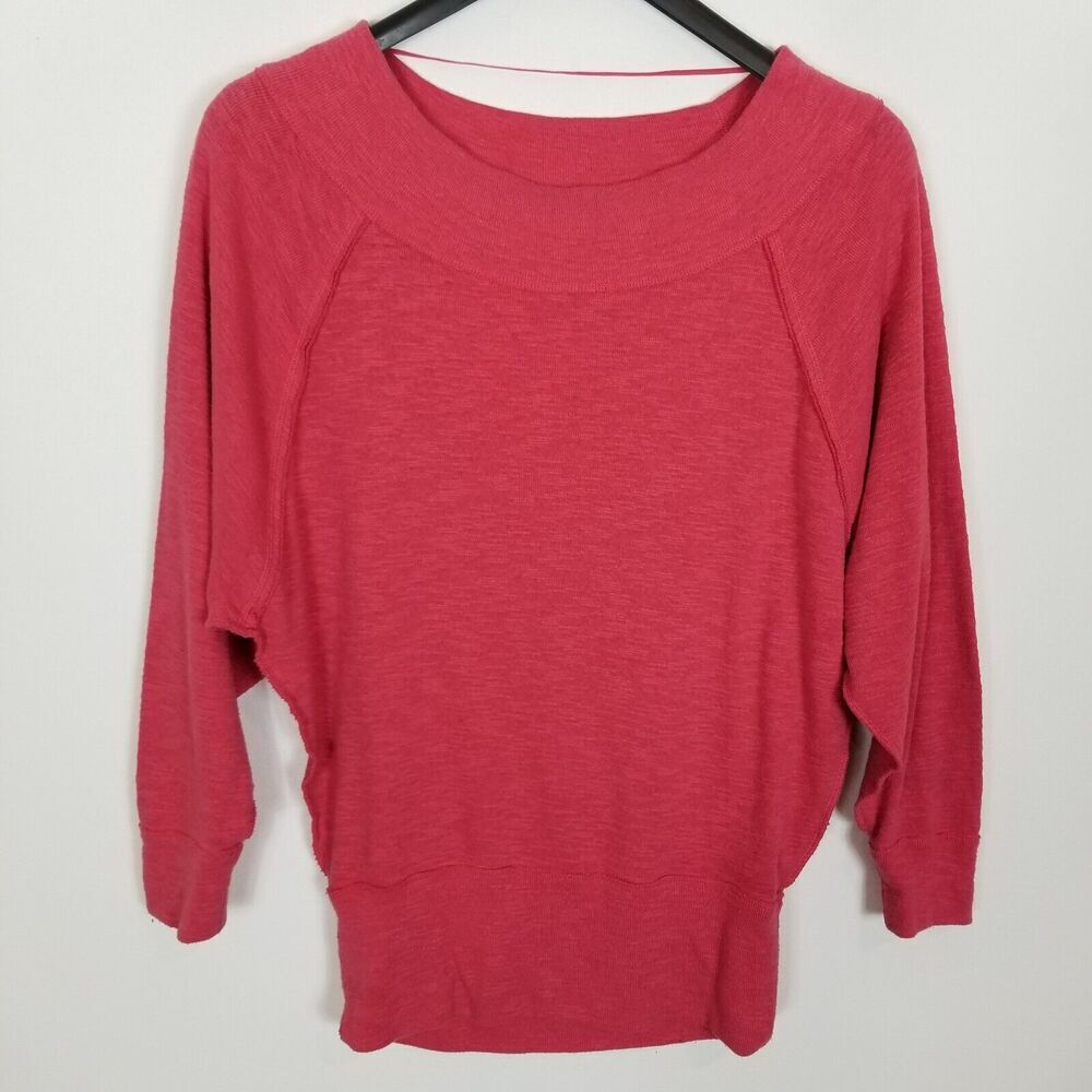Free People Women Bateau Neck Pullover Sweater Sz M Pink Dolman Sleeve Boho